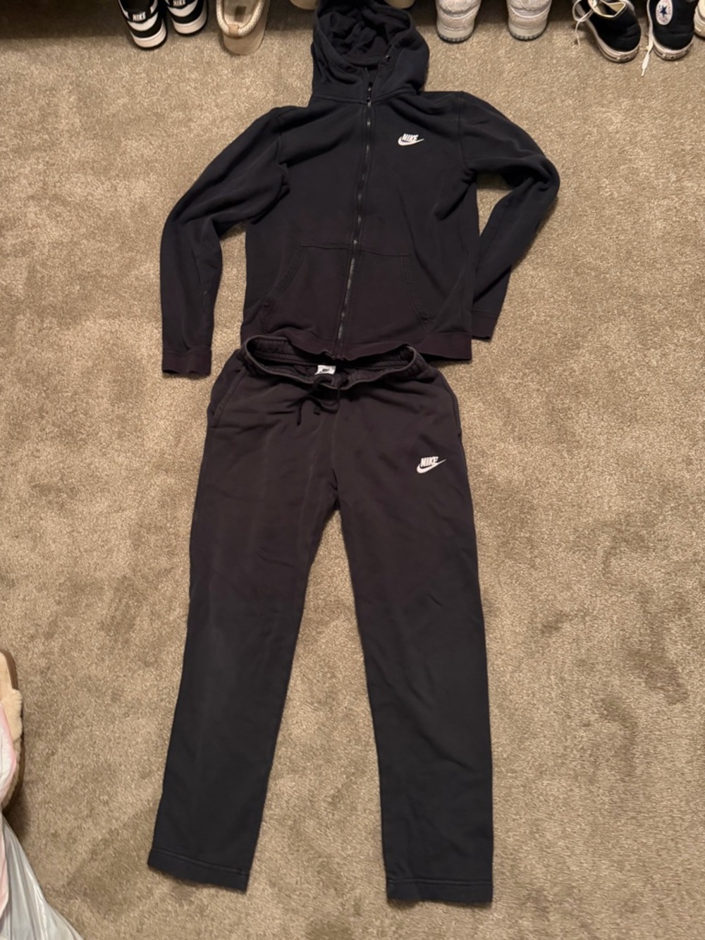 Nike Black Hoodie and Joggers Set with White Swooshes